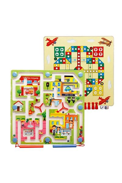 divendi-ro Labyrinth game 2 in 1, wooden, with 2 different games city/airplanes, multicolor