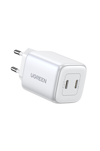 Ugreen Încărcător rapid de perete GaN 2x USB-C 45W QC PD, alb