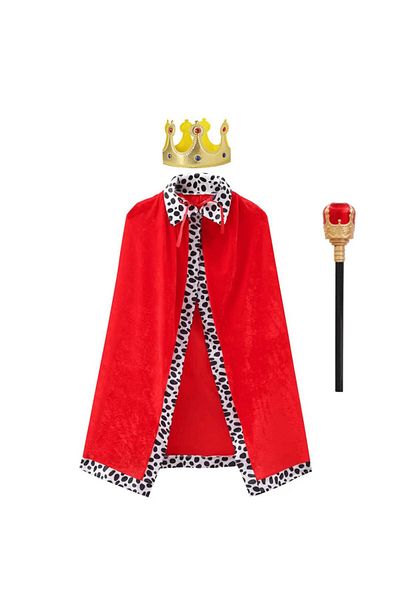OEM King Accessories Set for Kids - Cape, Crown and Scepter, Red