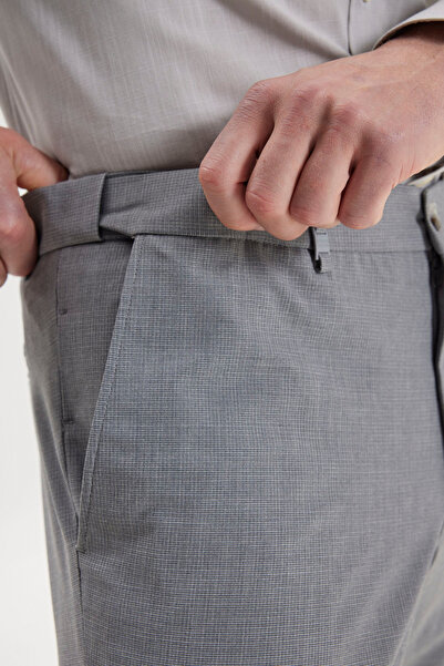 AC&Co / Altınyıldız Classics Erkek Gri Slim Fit Dar Kesim Yünlü Desenli Yan Cep Beli Lastikli Pantolon