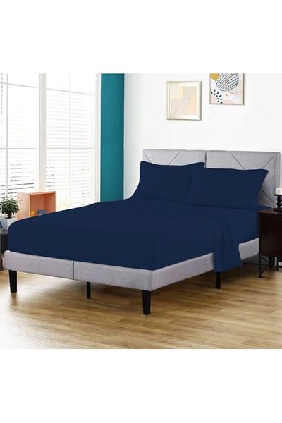 OEM Double Bedding Set, 6 Pieces, 220x230 cm, Solid Print, Navy Blue