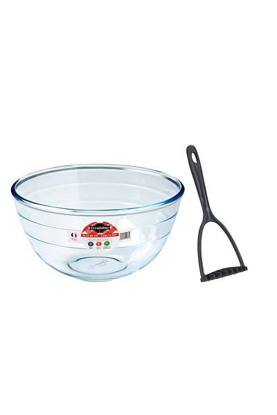 OCUİSİNE FRANCE Ôcuisine Mixing Bowl 3.0L Borosilicate Glass + Free Metaltex Rapid Potato Masher 28cm | Kitchen Set