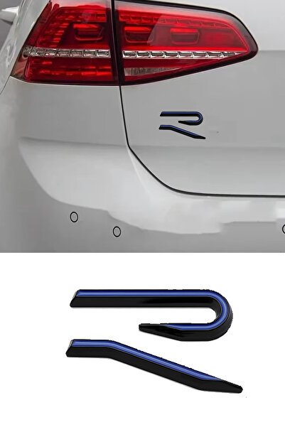 MeyZone Yeni Golf 8 R Yazısı Bagaj Logo Arması Sticker Amblem Mavi-Siyah