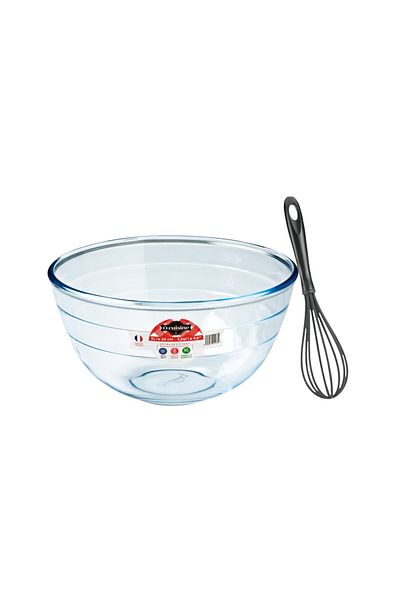OCUİSİNE FRANCE Ôcuisine Mixing Bowl 3.0L Borosilicate Glass+Free Metaltex Rapid 8-Wire Egg Whisk 29cm | Kitchen Set