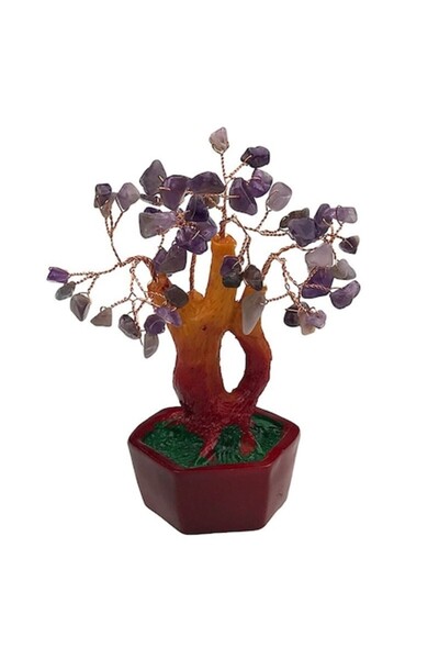 OEM Decorațiune ceramică, arbore Feng Shui, 4 ramuri, 10x16cm, pietre de aventurină mov