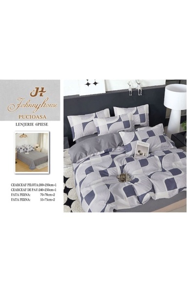 OEM Double bed linen, 6 pieces, 2 persons, 240x250cm, Satin Cotton Material, Abstract print, Grey-