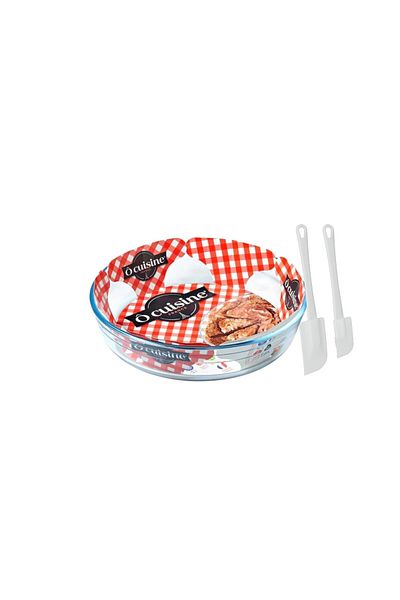 OCUİSİNE FRANCE ÔCuisine Round Cake Dish 1.5L Borosilicate Glass+Free Metaltex Set of 2 Whippy Pastry Spatulas 24cm
