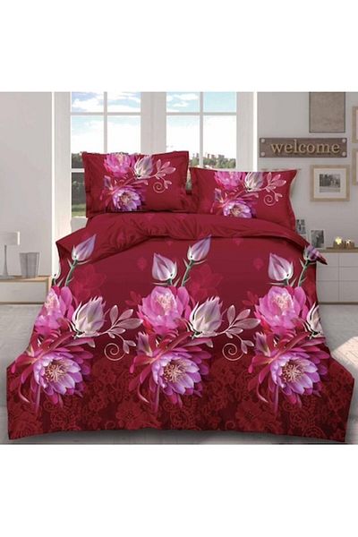 OEM Double Bed Linen Set, 3D Floral Print, 4 Pieces, 2 Persons, 240x250cm, Multicolor, Satin Cotton