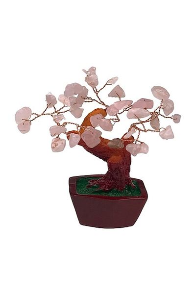 OEM Decoratiune din ceramica, Copac Feng Shui, 3 Ramuri, 8x13cm, Pietre de Aventurin Roz