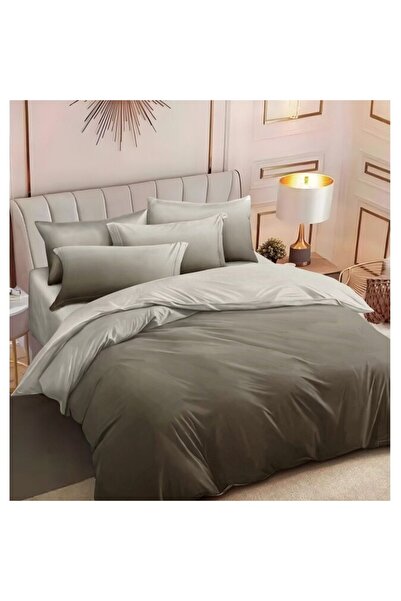 OEM Double Bed Linen Set, Degrade Print, Reversible, 6 Pieces, Light Brown