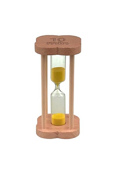 OEM Wooden Hourglass in Flower Shape with 10-Minute Marking, 6x12 cm, Brown-Yellow