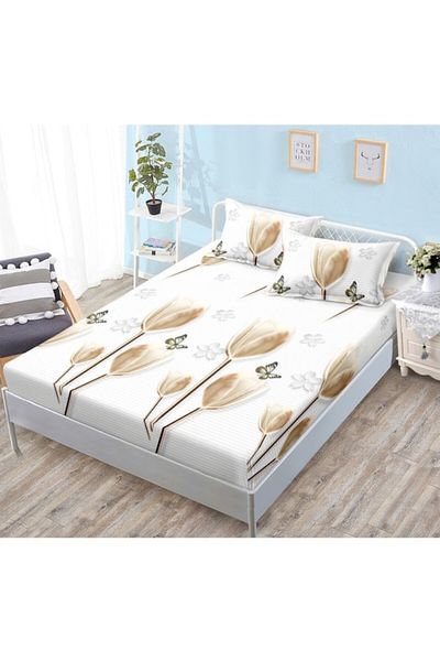 OEM Bed sheet, 2 persons, 160x200 cm, golden tulip print, multicolor