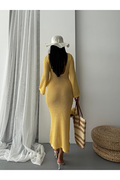 Lovely butik TOKA DETAYLI AJUR ÖRGÜLÜ UZUN ELBİSE