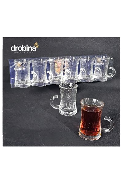 drobina طقم فناجين شاي 6 قطع زجاج كريستال شفاف من دروبينا