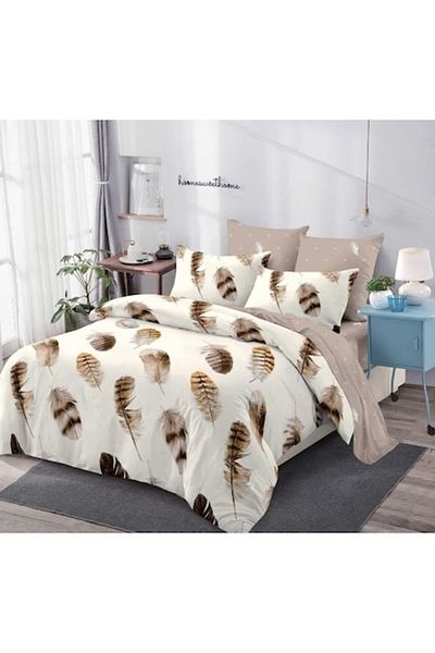 OEM Double bed linen, 6 pieces, 2 persons, 230x250 cm, feather print, multicolor