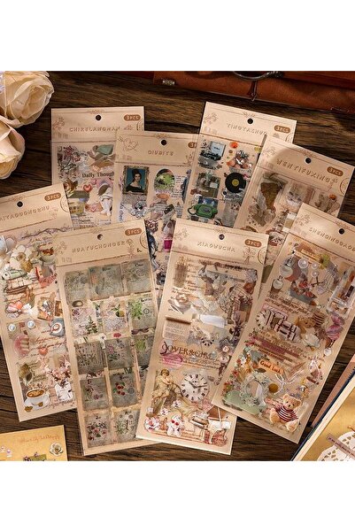 Gift Moda Vintage Temalı Sticker Seti – 3 Sayfa Scrapbook Etiketi