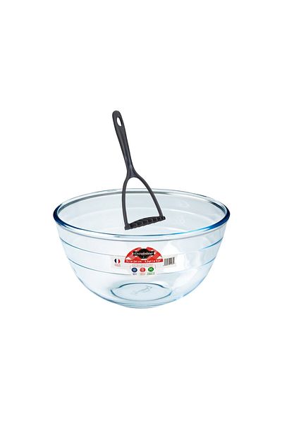 OCUİSİNE FRANCE Ôcuisine Mixing Bowl 3.0L Borosilicate Glass + Free Metaltex Rapid Potato Masher 28cm | Kitchen Set