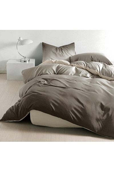 OEM Set de lenjerie de pat, imprimeu degradat, 4 piese, 1 persoană, 155x220cm, finisaj satinat, maro