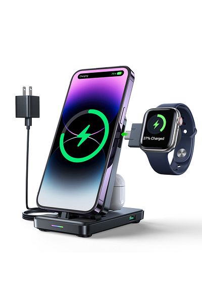 Joyroom 4w1 Stacja ładująca do iPhone AirPods Apple Watch USB-A składana czarna