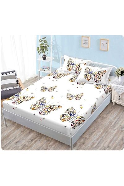 OEM Husa de pat, 2 persoane, 160x200 cm, imprimeu fluturi colorati, multicolor