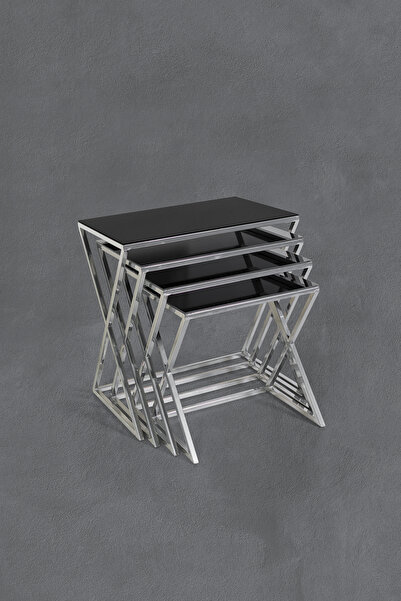 Veys Sehpa SİYAH CAM - KARTEL 4 LÜ ZİGON SEHPA