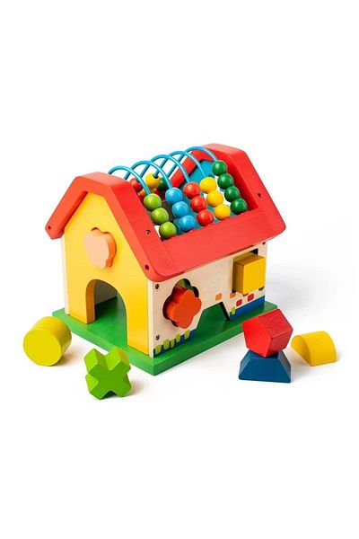 divendi-ro ABAC wooden playhouse and sorter with geometric shapes, multicolor