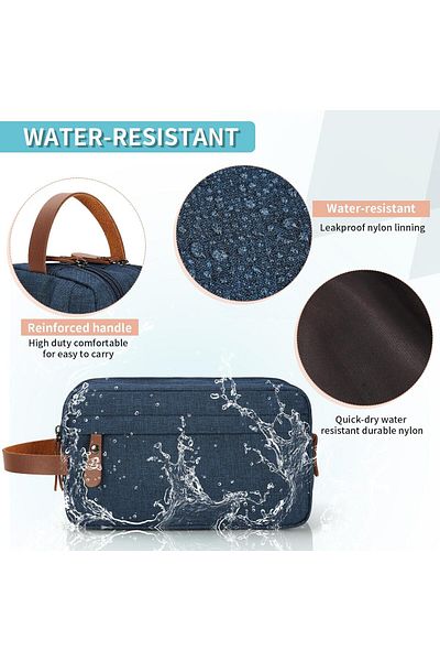 Saharaz Toiletry Bag Oxford,Waterproof,Leather Handle,Toiletry Organizer Bag Dopp Kit,for Travel,Blue