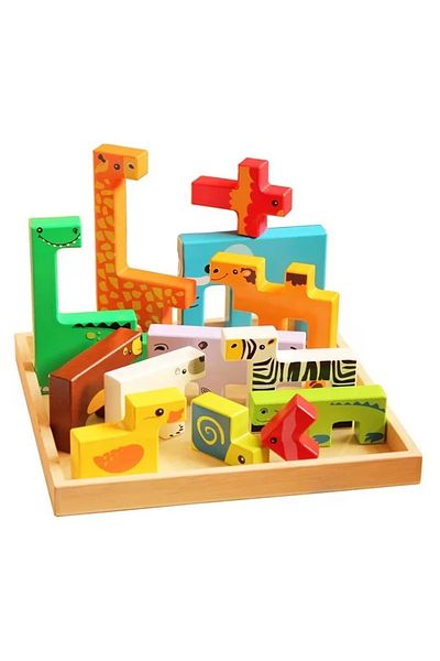 divendi-ro Educational puzzle for children 2 years+, 3D tetris with animals, multicolor