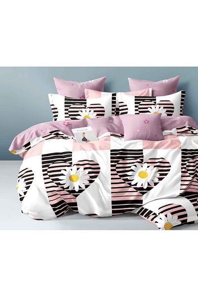 OEM Double Bed Linen, Reversible Sheet Set, 6 Pieces, Daisy Print, Suitable for 2 People, 230x245cm, Fin
