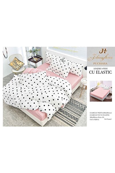 OEM Bedding set, fitted sheet, satin cotton, 4 pieces, polka dots, 180x200cm, black-white