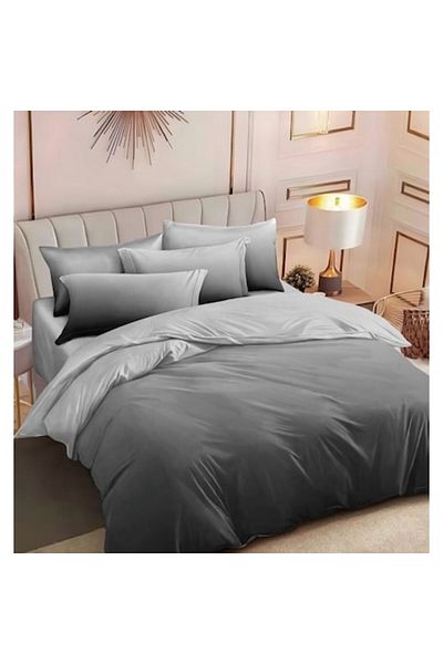 OEM Double Bed Linen, 6 Pieces, 2 Persons, 240x250cm, Satin Cotton, Gradient Print, Gray