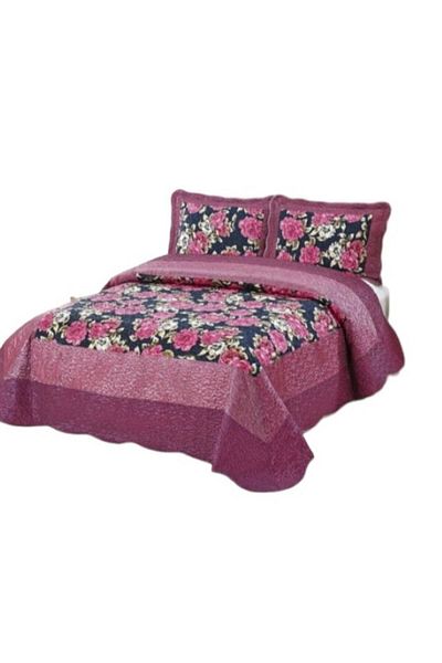 OEM Double Bedspread, Organza Silk Type, 3 Pieces, 230x250 cm, Cyclamen
