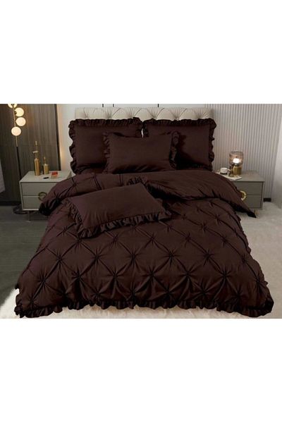 OEM Embroidered Double Bed Sheet Set, Finet, 4 Pieces, 230x250cm, Brown