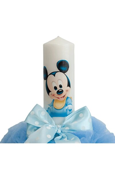 OEM Lumânare de botez pentru băieți, tul, Mickey Mouse, 35x5cm, albastru deschis