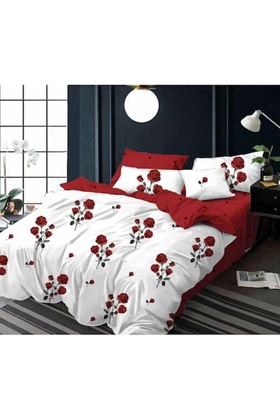 OEM Double Bedding Set, Red Roses, 2 Persons, 6 Pieces, Finet, 220x230cm, Multicolor
