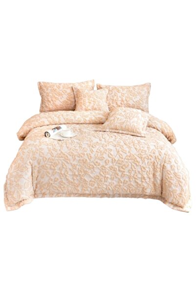 OEM Luxury Bedding Set, Cotton & Linen, 3D Leaf Design, 6 Pieces, 180x200cm, Salmon