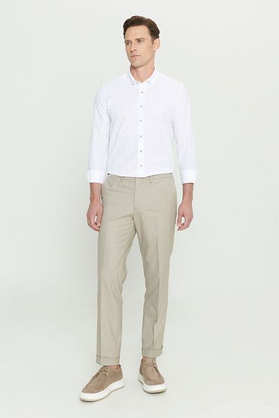 AC&Co / Altınyıldız Classics Men's Brown Comfort Fit Relaxed Cut Side Pocket Patterned Elastic Waist Trousers