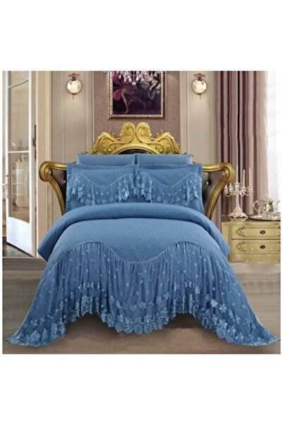JOJO HOME Luxurious Quilted Coverlet and Pillowcases with Embroidered Ruffles, Jojo Home, 3 Pieces, for 2 Peop
