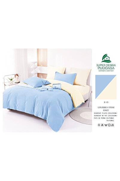 OEM Lenjerie de pat, bicoloră, Finet, 6 bucăți, 230x250cm, crem-albastru deschis