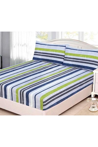 OEM Bed Cover with Elastic, 2 Person, 3 Pieces, Striped, Multicolor, 160x200 cm