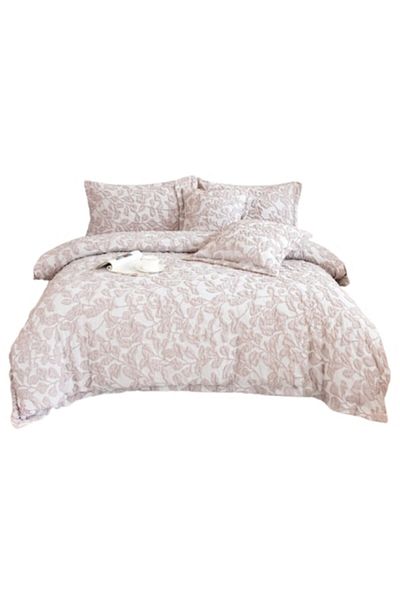 OEM Luxury Bedding Set, Cotton and Linen, 3D Leaves Model, 6 Pieces, 2 Persons, 180x200cm, Cream