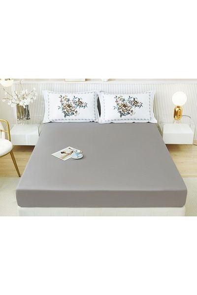 OEM Husa de pat, Finet, 3 piese, 2 persoane, 160x200cm, Gri Inchis-Multicolor