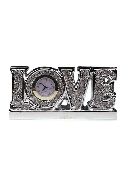 OEM Decoratiune cu ceas, Ceramica, Love, 27x13cm, Argintiu, M1