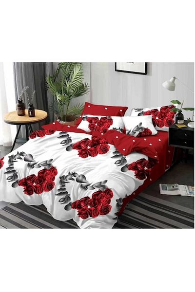 OEM Double Bed Linen, 6 Pieces, 2 People, 245x250 cm, Rose Bouquet Print, Multicolor