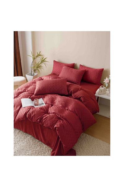 JOJO HOME Double Bed Linen, Jacquard, Jojo Home, Uni, 6 Pieces, 230x250cm, Bordo
