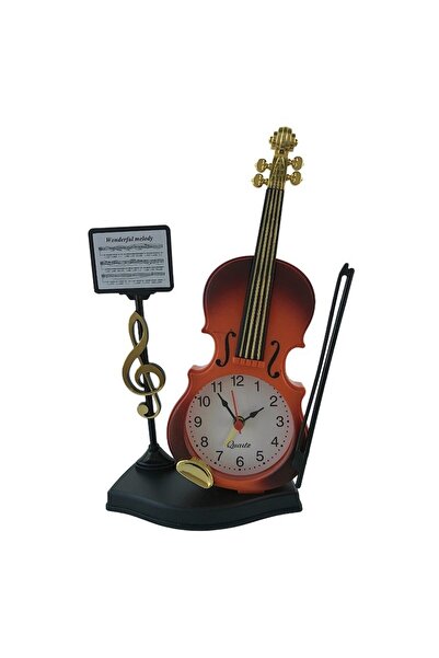 OEM Table Clock in Violin Shape with Music Stand, Brown, 14x21 cm