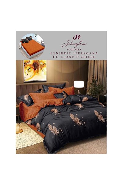 OEM Reversible bed linen set, fitted sheet, fine feathers, 1 person, 4 pieces, 140x200cm, black