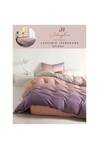 OEM Lenjerie de pat, Finet, Degrade, 4 piese, 1 persoana, 155x200cm, Mov-Roz