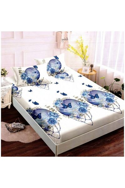 OEM Bed Sheet with 2 Pillowcases, Finet, 2 Persons, 180x200cm, Blue Butterfly Print