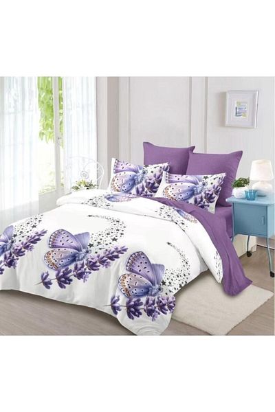 OEM Double Bed Linen Set, 6 Pieces, 2 Persons, 230x250 cm, Butterfly Print, Multicolor